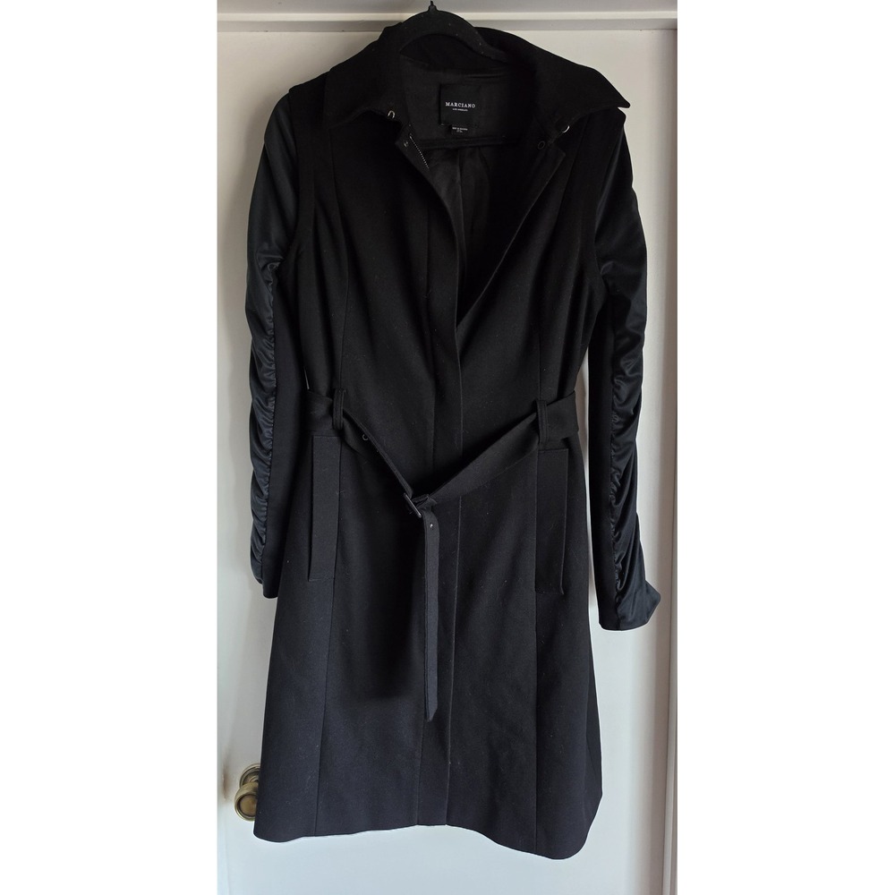 Marciano Women's Coat Size L Black Solid Collared Long Sleeve Classic Overcoat